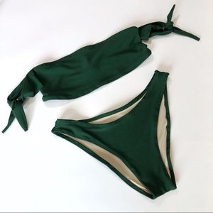 Green cheeky bikini swimsuit with tie sleeves